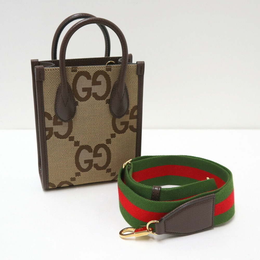 GUCCI Jumbo GG Tote Bag Canvas Leather Brown Beige